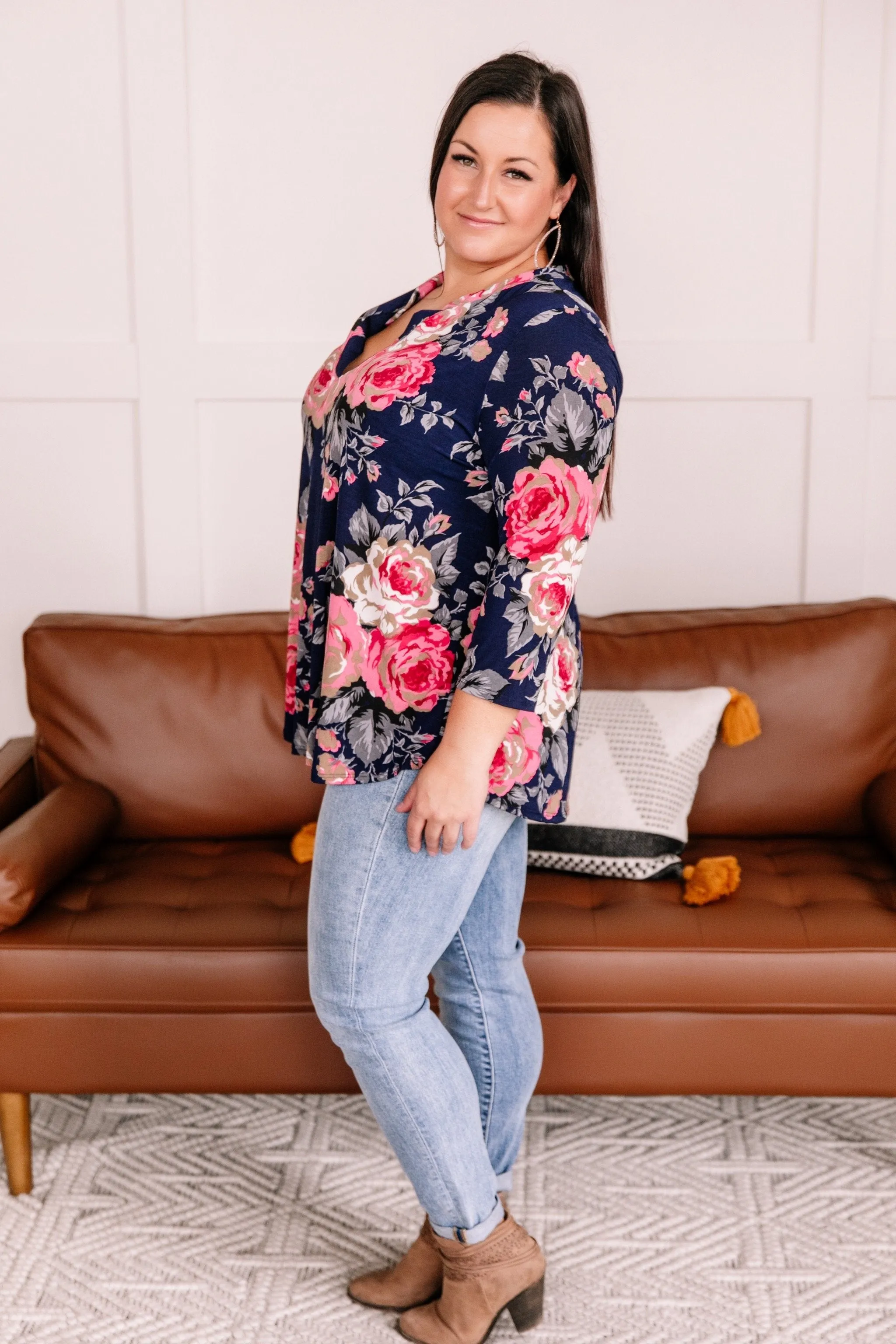 Becomes The Rose Navy Floral Gabby Top