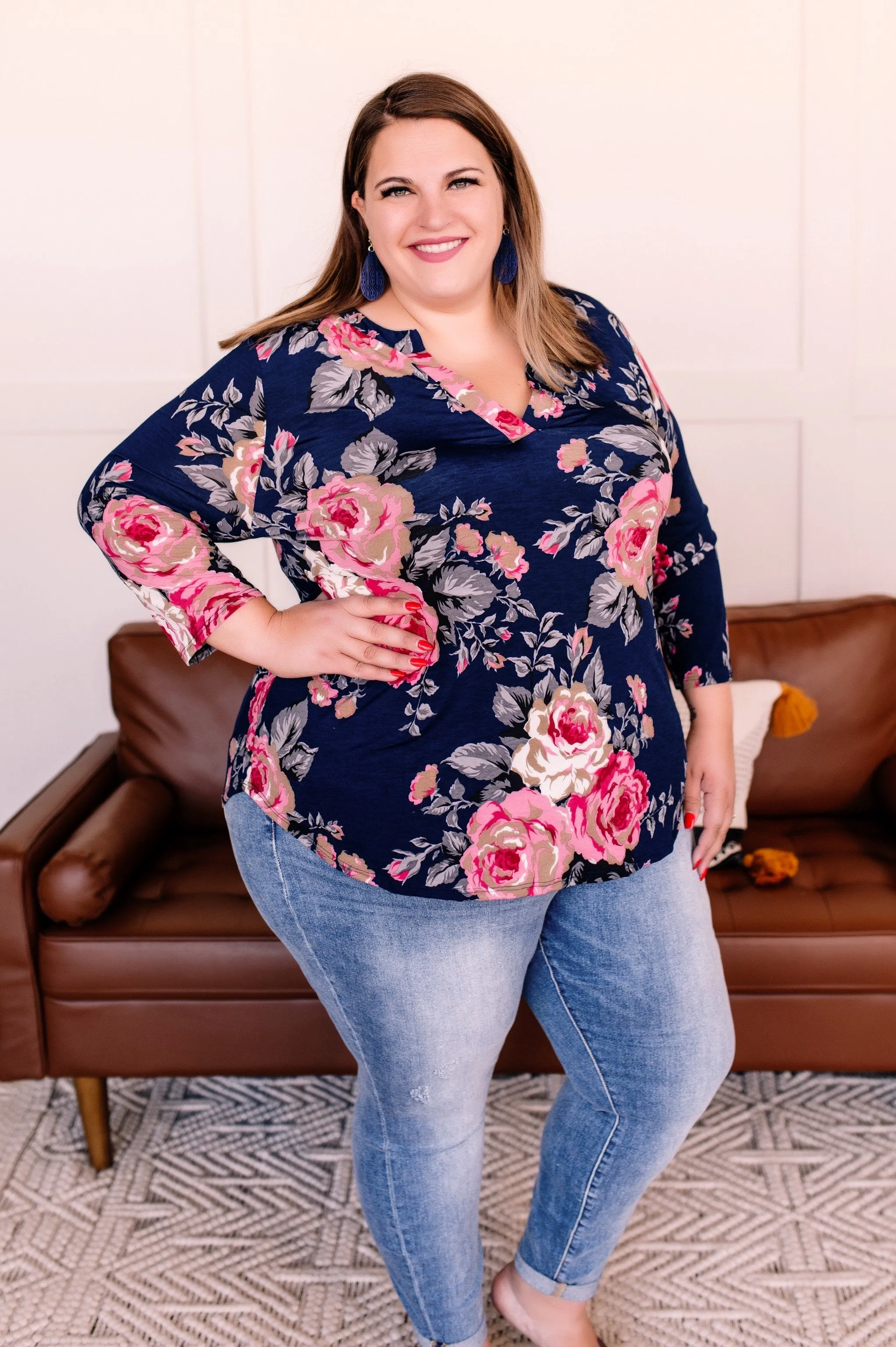 Becomes The Rose Navy Floral Gabby Top