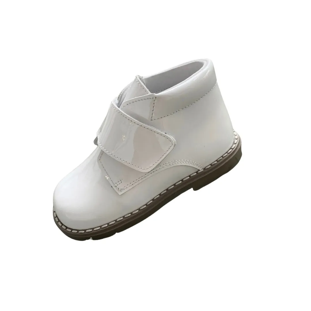 Boys white patent boots
