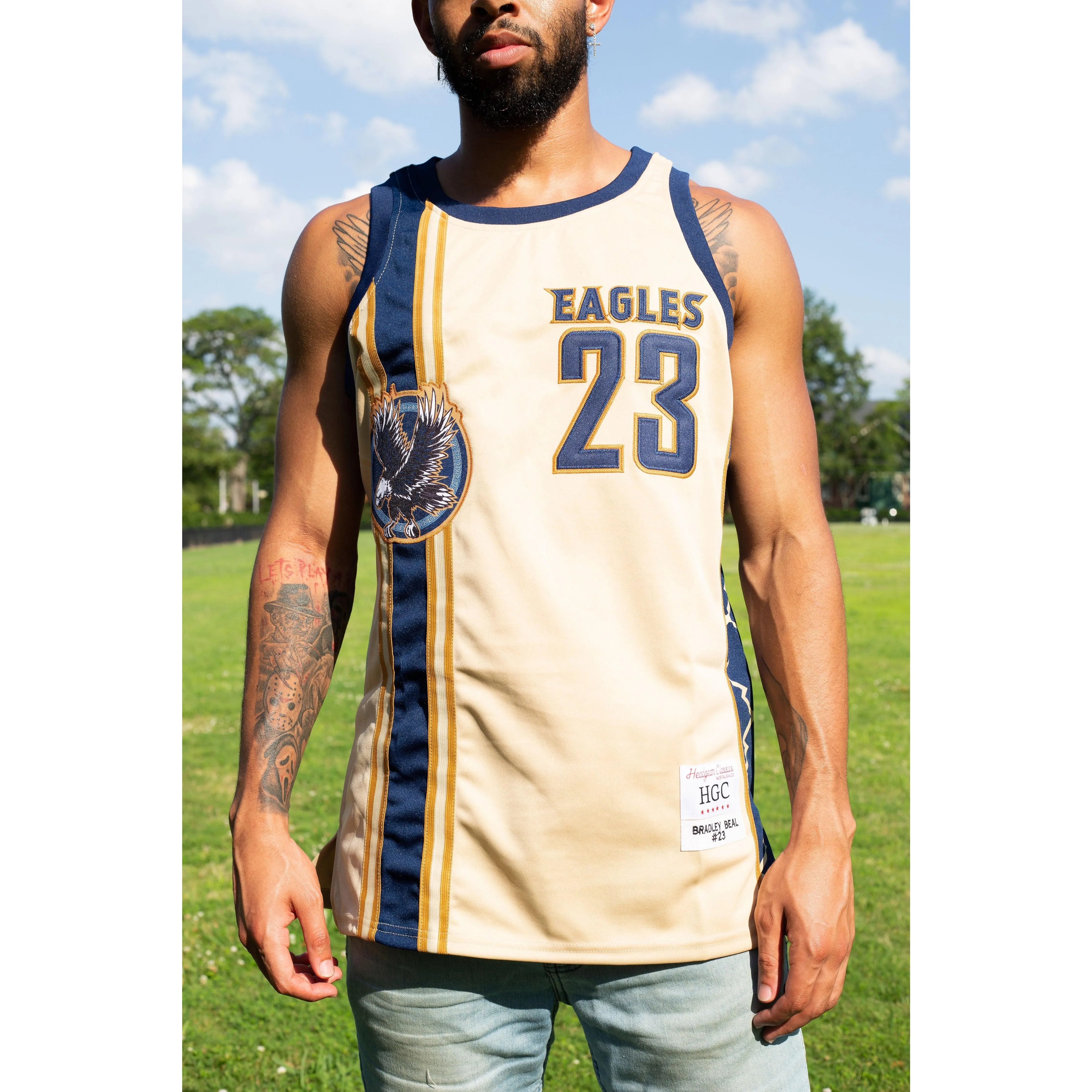 BRADLEY BEAL ALTERNATE TAN/BLUE HIGH SCHOOL BASKETBALL JERSEY