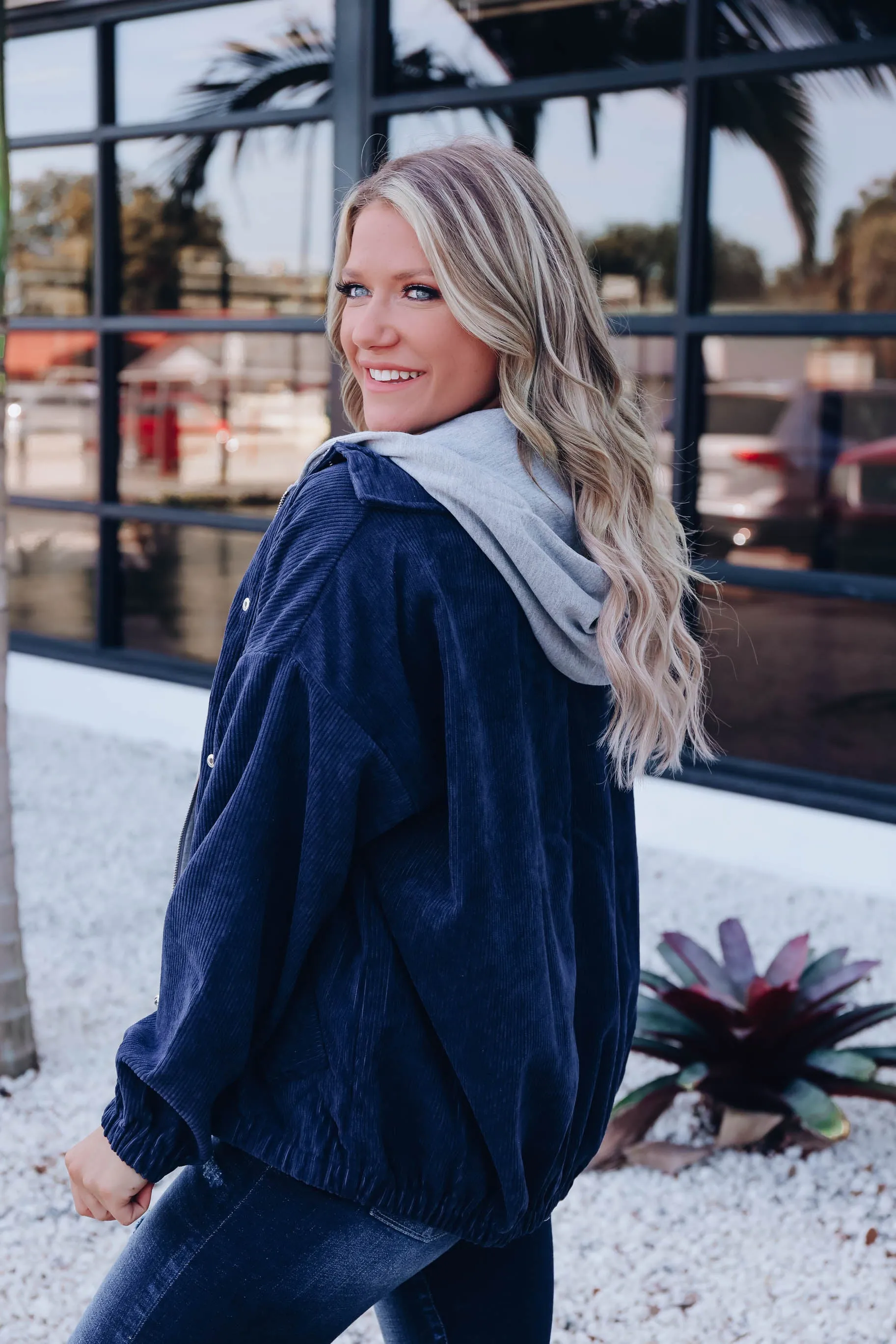 Freestyle Corduroy Contrast Hoodie - Blue