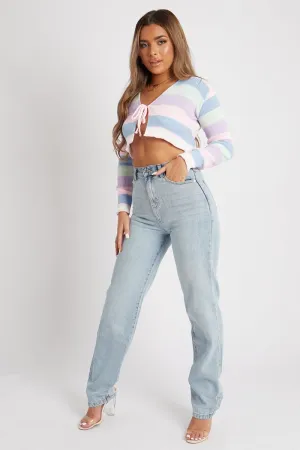 Multi Pastel Colour Tie Front Knit Top - Irah