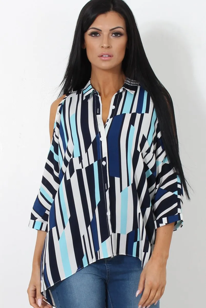 Ora Blue Striped Drooped Back Shirt