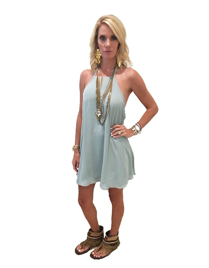 Show Me Your Mumu Katy Halter Dress in Sea Mist Crisp
